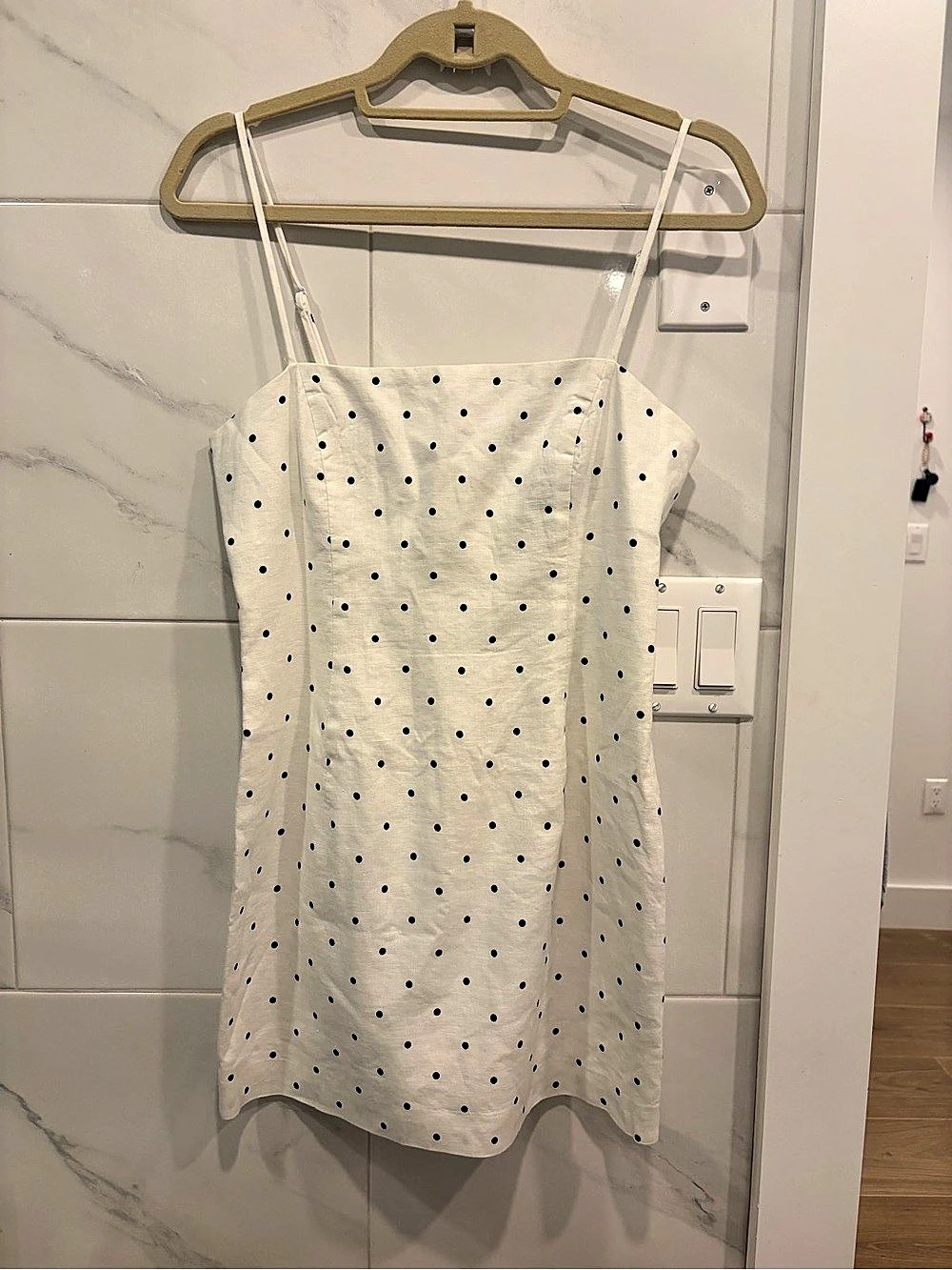 Polka Dot Linen Dress in White & Black
